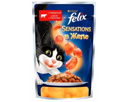 Феликс Sensations для кошек кусочки в желе говядина, томат (Felix). Вес: 85 г