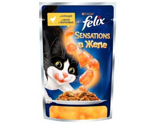 Феликс Sensations для кошек кусочки в желе курица, морковь (Felix). Вес: 85 г