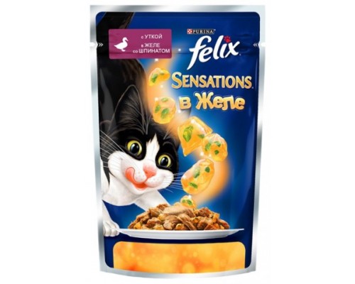 Феликс Sensations для кошек кусочки в желе утка, шпинат (Felix). Вес: 85 г