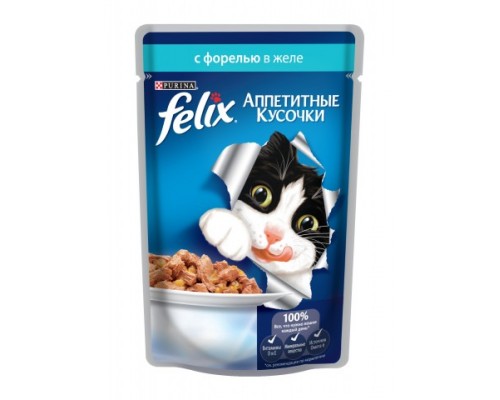 Феликс Аппетитные кусочки для кошек в желе форель (Felix). Вес: 85 г