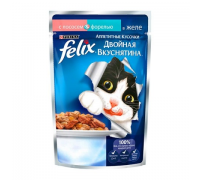 Феликс Двойной вкус для кошек кусочки в желе лосось/форель (Felix). Вес: 85 г