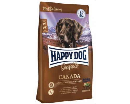 Happy Dog Canada для взрослых собак с повышенными потребностями в энергии и для чувствительных к корму собак. Лосось/Кролик/Ягненок. Вес: 12,5 кг