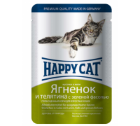 Happy Cat Паучи /ягненок - теленок - зеленая фасоль/ в желе. Вес: 100 г
