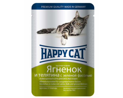 Happy Cat Паучи /ягненок - теленок - зеленая фасоль/ в желе. Вес: 100 г