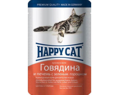 Happy Cat Паучи /говядина -печень - горох/ в желе. Вес: 100 г