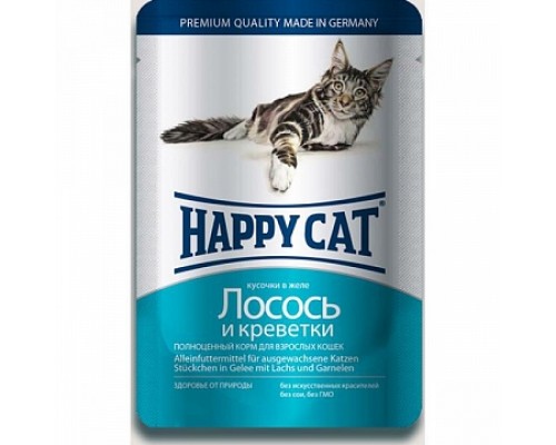 Happy Cat Паучи /лосось - креветки/ в желе. Вес: 100 г