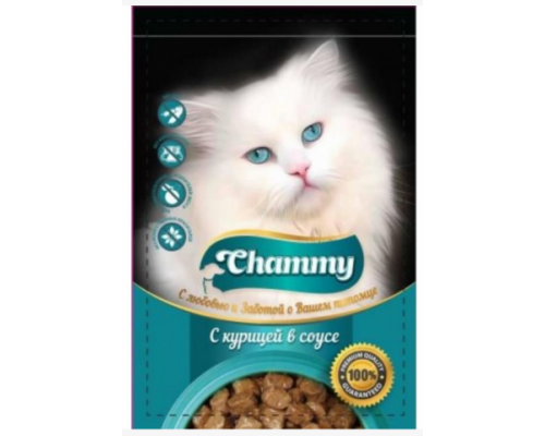 Chammy корм консервированный для кошек с курицей в соусе. Вес: 100 г