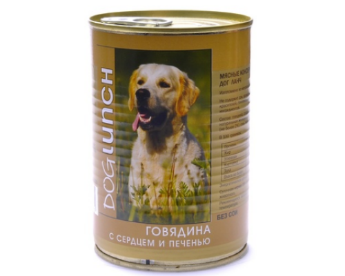 DOG LUNCH консервы для собак Говядина с Сердцем и печенью в желе (ДОГ ЛАНЧ). Вес: 410 г