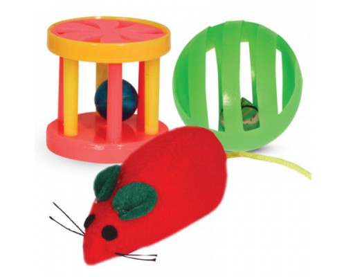 Набор игрушек XW0316 для кошек (мяч, мышь, барабан), d35мм; 85мм; 40мм, Triol