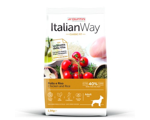 Italian Way Безглютеновый корм для собак малых пород с курицей и рисом (ITALIAN WAY MINI CHICKEN/RICE). Вес: 800 г