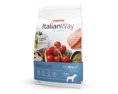 Italian Way Безглютеновый корм для собак с чувствительной кожей, лосось и сельдь (ITALIAN WAY MED HYPO SALMON/HERRINGS). Вес: 3 кг