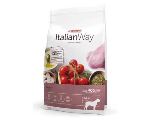 Italian Way Беззерновой корм для собак крупных пород с чувствительным пищеварением со свежей уткой (ITALIAN WAY MAXI SENSITIVE DUCK). Вес: 12 кг