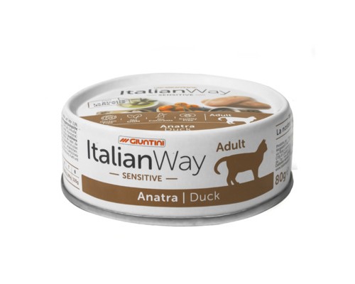 Italian Way Консервы для кошек с чувствительным пищеварением с уткой (ITALIAN WAY WET CAT SENSITIVE DUCK). Вес: 80 г