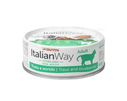 Italian Way Облегченные консервы для кошек с форелью и черникой (ITALIAN WAY WET CAT IDEAL WEIGHT TROUT/BLUEBERRY). Вес: 80 г
