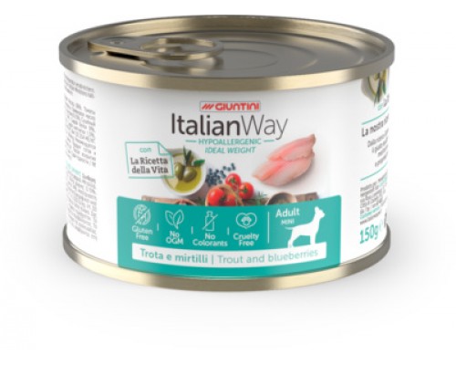 Italian Way Облегченные консервы для собак с форелью и черникой (ITALIAN WAY WET IDEAL WEIGHT TROUT/BLUEBERRY). Вес: 150 г