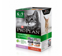 Акция 4+1 Pro Plan Nutrisavour Sterilised для взрослых кошек кастрированных/стерилизованных в желе Индейка/Говядина Пауч (Про План): 4+1