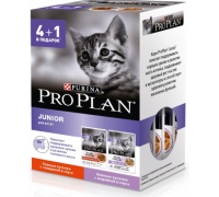 Акция 4+1 Pro Plan NUTRISAVOUR Junior для котят нежные кусочки в соусе Индейка/Говядина Пауч (Про План): 4+1