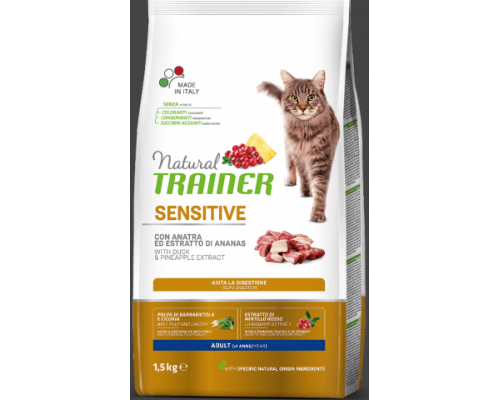 Trainer Сухой корм Solution Sensitive Adult для чувствительных и склонных к аллергии кошек c уткой и экстрактом ананаса. Вес: 1,5 кг