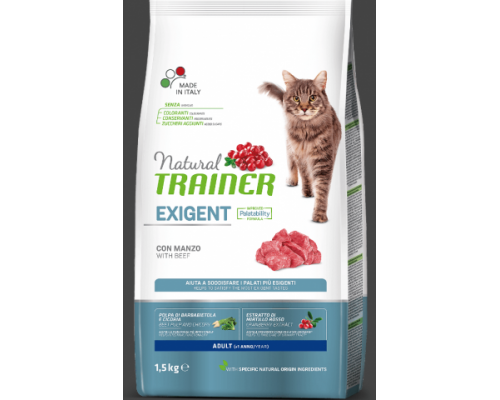 Trainer Сухой корм Natural Exigent Cat для привередливых кошек с говядиной и свежей курицей. Вес: 1,5 кг