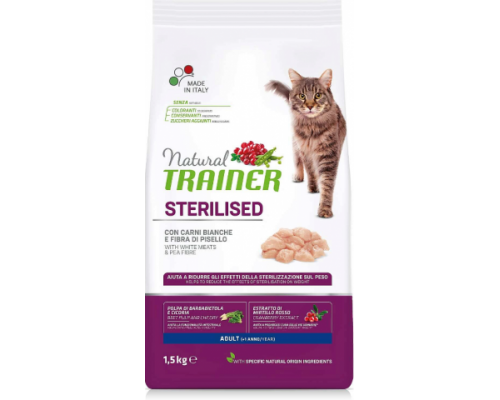 Trainer Сухой корм Natural Adult Sterilised для взрослых кастрированных кошек со свежим белым мясом. Вес: 1,5 кг