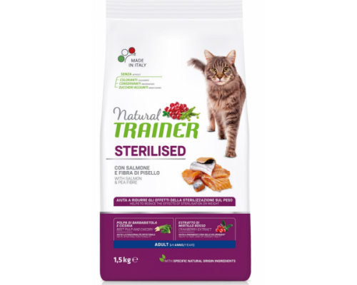 Trainer Сухой корм Natural Adult Sterilised для взрослых кастрированных кошек с лососем. Вес: 1,5 кг
