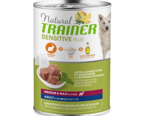Trainer Natural Sensitive Plus консервы гипоаллергенный рацион для взрослых собак средних и крупных пород с кроликом и рисом. Вес: 400 г