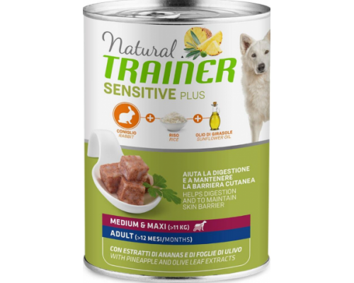 Trainer Natural Sensitive Plus консервы гипоаллергенный рацион для взрослых собак средних и крупных пород с кроликом/рисом. Вес: 400 г