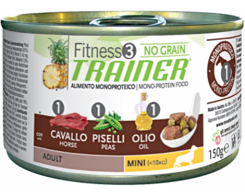 Trainer Fitness3 No Grain Mini Adult Horse and Peas консервы для взрослых собак мелких пород с кониной и горохом беззерновые. Вес: 150 г