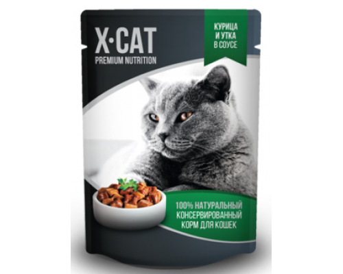 X-CAT Влажный корм для кошек курица и утка в соусе. Вес: 85 г