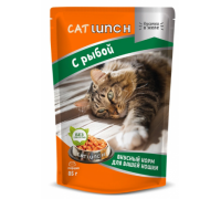 CAT LUNCH Консервированный корм для кошек кусочки в желе с Рыбой пауч. Вес: 85 г