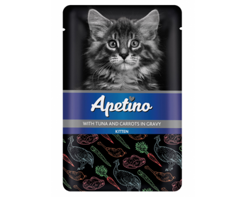 Apetino Корм консервы для котят Цесарка и Морковь в соусе пауч. Вес: 85 г