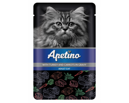 Apetino Корм консервы для кошек Индейка и Морковь в соусе пауч. Вес: 85 г