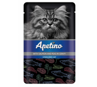 Apetino Корм консервы для стерилизованных кошек Лосось и Горошек в соусе пауч. Вес: 85 г