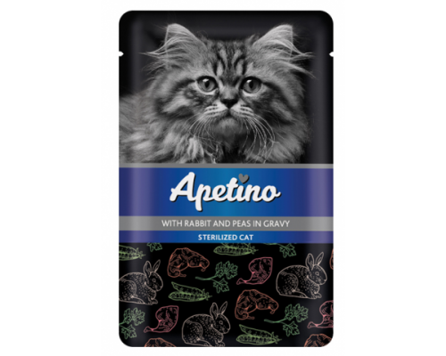 Apetino Корм консервы для стерилизованных кошек Кролик и Горошек в соусе пауч. Вес: 85 г