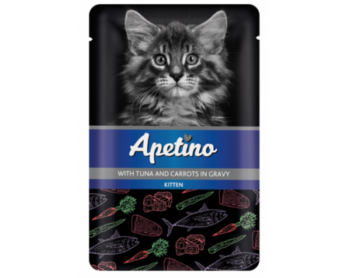 Apetino Корм консервы для котят Тунец и Морковь в соусе пауч. Вес: 85 г