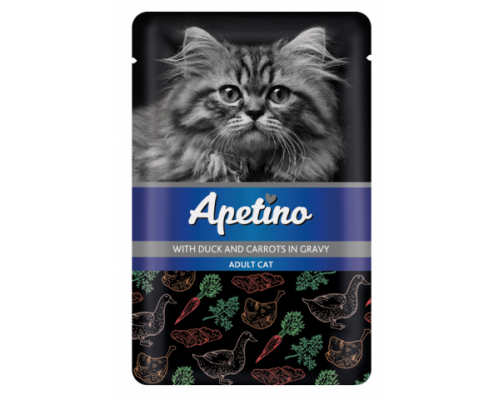 Apetino Корм консервы для кошек Утка и Морковь в соусе пауч. Вес: 85 г