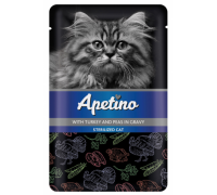 Apetino Корм консервы для стерилизованных кошек Индейка и Горошек в соусе пауч. Вес: 85 г