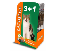 CAT LUNCH НАБОР 3+1 Консервированный корм для кошек Рыба, Мясное ассорти, Говядина, Курица. Вес: 4х85 г
