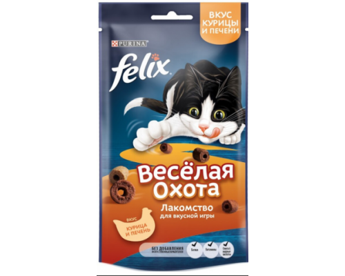 Феликс Веселая Охота сухой корм для кошек курица, печень (Felix). Вес: 50 г