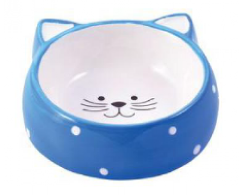 КерамикАрт Миска керамическая для кошек 210мл Мордочка кошки голубая