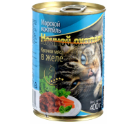 Ночной охотник консервы для кошек Морской коктейль кусочки в желе. Вес: 415 г