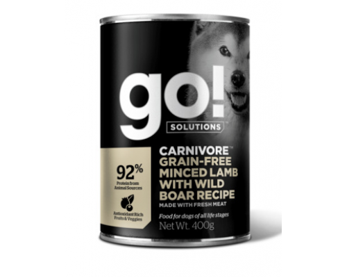GO! Консервы беззерновые с рубленым мясом ягненка и дикого кабана для собак (Carnivore GF Minced Lamb with Wild Boar DF). Вес: 400 г