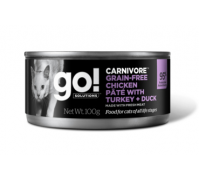 GO! Консервы беззерновые с тушеной курицей, индейкой и мясом утки для кошек (Carnivore GF Chicken Pate with Turkey + Duck CF). Вес: 100 г