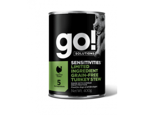 GO! Консервы беззерновые с индейкой для собак (Sensitivities Limited Ingredient GF Turkey Stew DF). Вес: 400 г