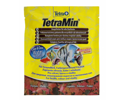 TetraMin основной корм для всех видов тропических рыб (хлопья). Вес: 12 г