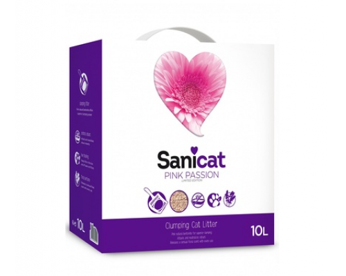 Sanicat Элитный комкующийся 100% натуральный розовый наполнитель, Лимитированная серия (Pink Passion) 10 л