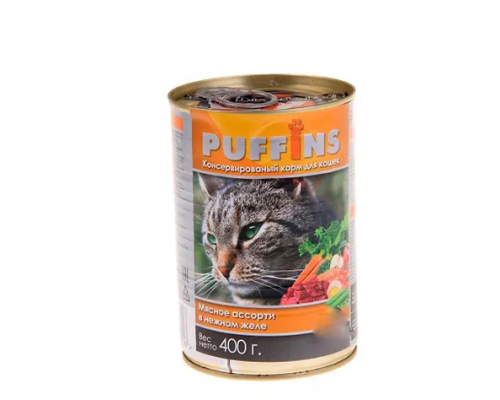 Puffins консервы для кошек Мясное ассорти в желе. Вес: 400 г
