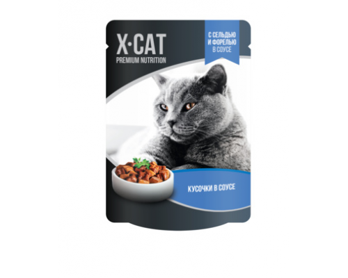 X-CAT Консервы для кошек с сельдью и форелью в соусе. Вес: 85 г