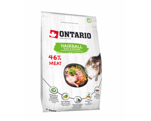 Ontario Для вывода шерсти у кошек с уткой и курицей (Cat Hairball). Вес: 400 г