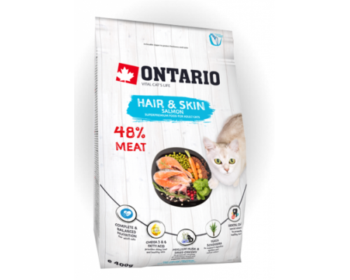 Ontario Для здоровья кожи и шерсти кошек с лососем (Cat Hair & Skin). Вес: 400 г